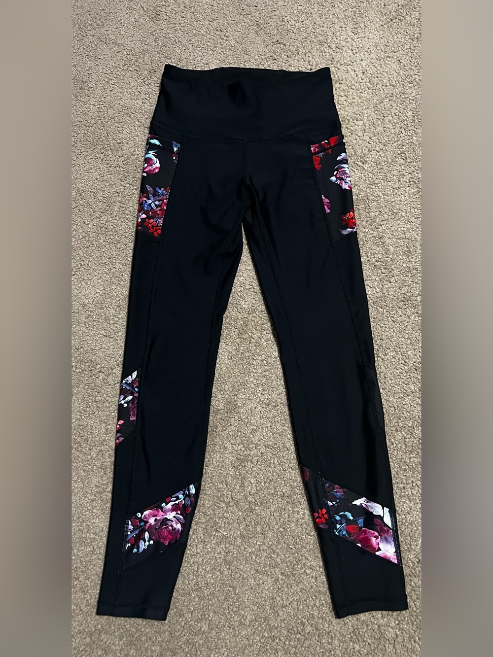 Linc Black Leggings with Floral Accent